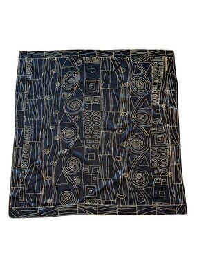 Adrienne Vittadini Women's Square Scarf Art Nouveau Elegant Hand Stitched Black